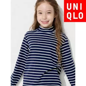 Uniqlo Japan Girls HeaTTech Rib High Neck T shirT 01 OFF WHITE/130