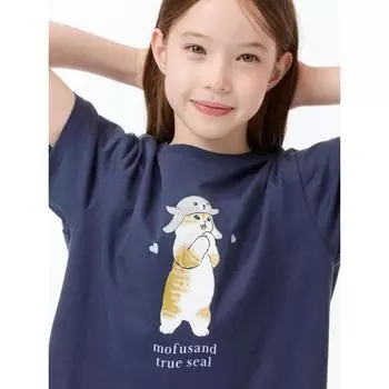 Uniqlo Япония Девушки Mofusand Ut Короткий рукав 69 NAVY/100