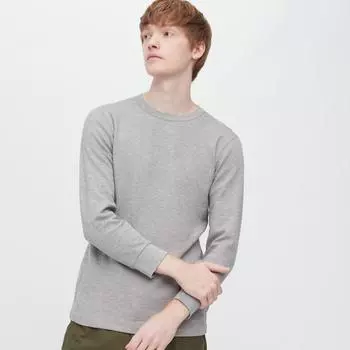 UNIQLO JAPAN HEATTECH COTTON Waffle Crew Neck T очень теплый вереск 3 4 рукава