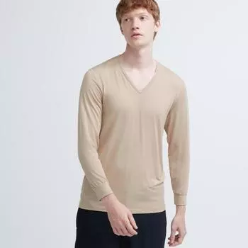 Футболка Uniqlo Japan HeatTech с V-образным вырезом и 4 рукавами 32 BEIGE/XS