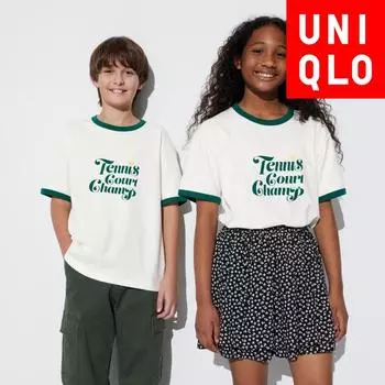 UNIQLO JAPAN Хлопковая футболка с рисунком Aerism с короткими рукавами 01 OFF WHITE/100