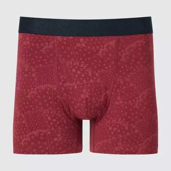 Uniqlo Япония хлопок пэчворк трусы-боксеры спереди застежка 17 RED/S