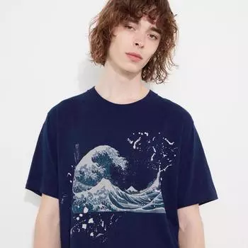 Футболка Uniqlo Japan Hokusai Art Of Water UT с графическим принтом, короткий рукав, стандартный покрой 69 NAVY/3XL