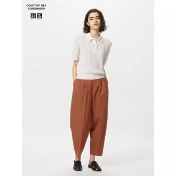 Uniqlo Japan Linen Blend Barrel Leg Pants Short Length 68 BLUE/XS