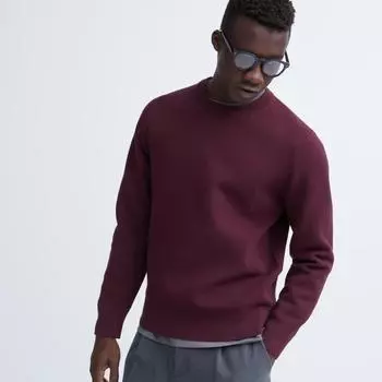 UNIQLO JAPAN Моющийся эластичный свитер в рубчик с круглым вырезом и длинными рукавами