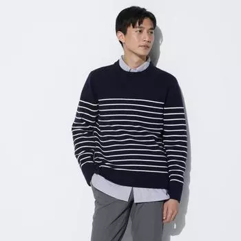 UNIQLO JAPAN Моющийся эластичный свитер в рубчик с круглым вырезом и длинными рукавами