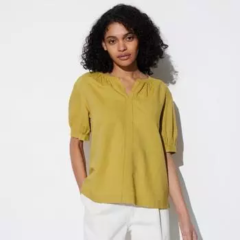 UNIQLO JAPAN объемная блузка из смесового льна с короткими рукавами