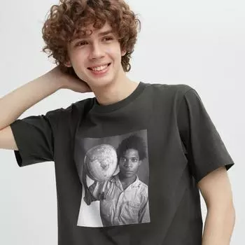 Футболка Uniqlo Japan Peace For All с коротким рукавом, стандартный крой, Jean Michel BasquiaT 08 DARK GRAY/XS