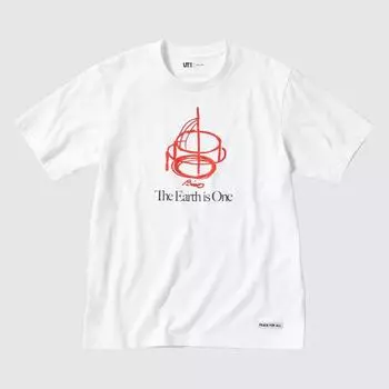 Футболка Uniqlo Japan Peace For All с короткими рукавами и принтом, стандартный крой, Тадао Андо 00 WHITE/XS