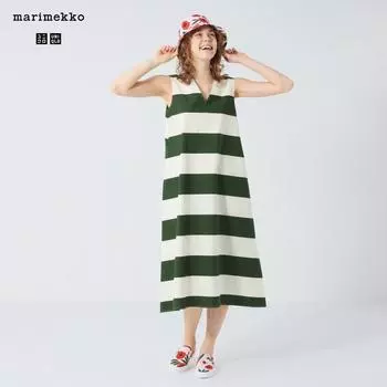 UNIQLO JAPAN Платье без рукавов с V-образным вырезом и расклешенным воротником