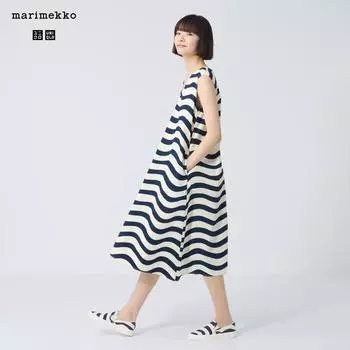 UNIQLO JAPAN Платье без рукавов с V-образным вырезом и расклешенным воротником