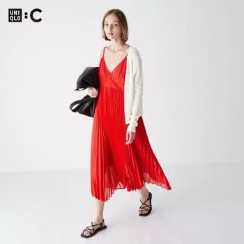 UNIQLO JAPAN плиссированное платье-бретелька в горошек