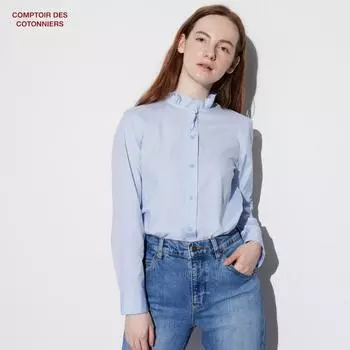 UNIQLO JAPAN рубашка из эластичного хлопка с оборками и длинными рукавами Comptoir de Cotnier