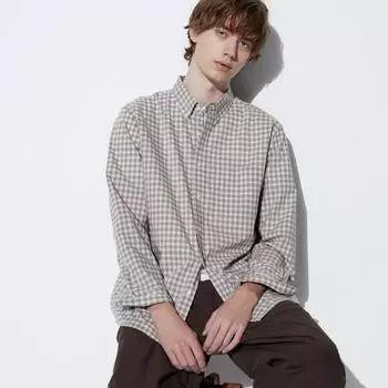 UNIQLO JAPAN рубашка из очень тонкого хлопка в широкую клетку с длинными рукавами