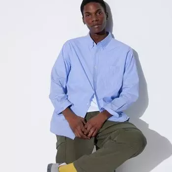 UNIQLO JAPAN рубашка из очень тонкого хлопка в широкую полоску с длинными рукавами