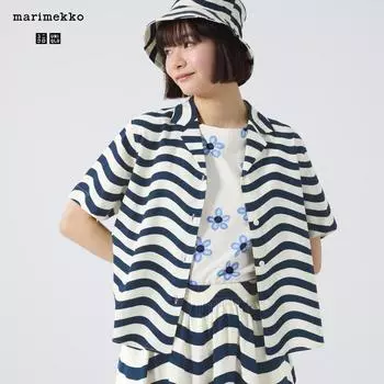 UNIQLO JAPAN рубашка из смесового льна с открытым воротником и короткими рукавами