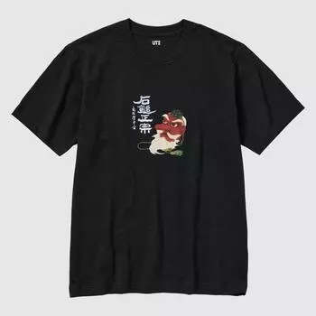 Uniqlo Japan Sake Collection Ut Ishiku с коротким рукавом, стандартный крой 09 BLACK/L