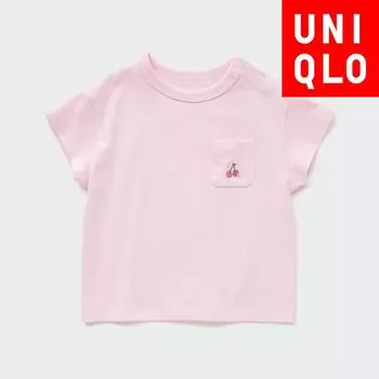 UNIQLO JAPAN сухая футболка с круглым вырезом и короткими рукавами 10 PINK/80