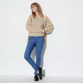 Uniqlo Япония ультра эластичные леггинсы из денима брюки удлиненной длины 65 BLUE/XS