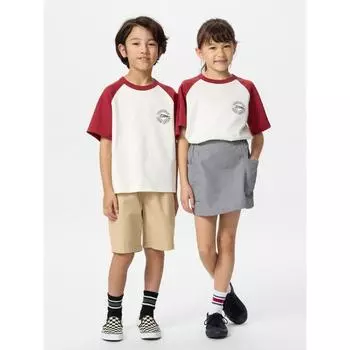 Uniqlo Kids Airism CoTTon Graphic Crewneck T Raglan 16 RED/KIDS 110