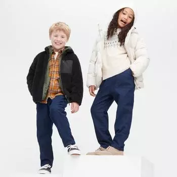UNIQLO KIDS Джинсовые брюки эластичной теплой линии Baker Bluebonnet/110cm
