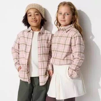 UNIQLO KIDS Фланелевая рубашка в клетку с длинным рукавом B