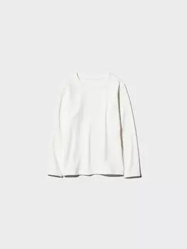 Uniqlo Kids HeaTTech Ultra Warm Футболка с круглым вырезом и длинным рукавом 01 OFF WHITE/KIDS 100