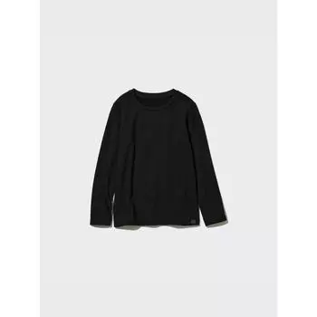 Uniqlo Kids HeaTTech Ultra Warm Футболка с круглым вырезом и длинным рукавом 09 BLACK/KIDS 140