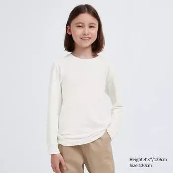 UNIQLO KIDS Хлопковая футболка с круглым вырезом Heattech с длинными рукавами, очень теплая