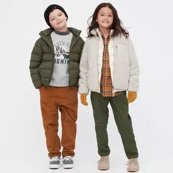 UNIQLO KIDS Эластичные теплые штаны Baker Line Black Olive/110cm