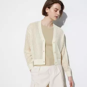 UNIQLO короткий кардиган из сетки с v-образным вырезом и длинными рукавами