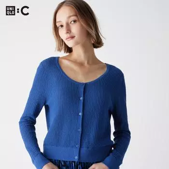 UNIQLO кружевной короткий кардиган с круглым вырезом и длинными рукавами