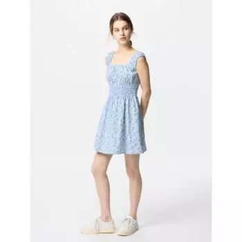 Uniqlo Мини-платье из хлопка Gather без рукавов с принтом 01 OFF WHITE/WOMEN S