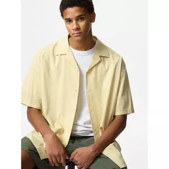 Uniqlo ModAl Хлопковая рубашка с открытым воротником с коротким рукавом и принтом A 09 BLACK/MEN S