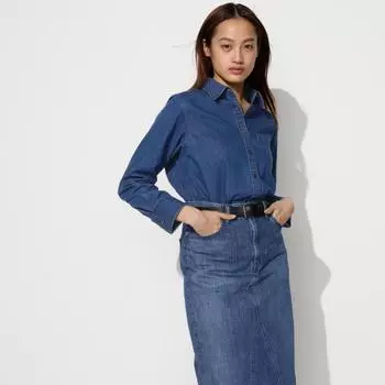 UNIQLO мягкая джинсовая рубашка с длинным рукавом
