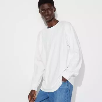 UNIQLO мягкая футболка с круглым вырезом и длинными рукавами