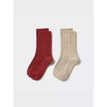 Uniqlo Носки Heattech для девочек 2p Cable 16 RED/KIDS 18cm