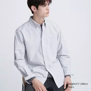 UNIQLO Оксфордская рубашка в полоску с длинным рукавом