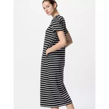 Uniqlo Платье-бюстгальтер Airism Cotton Striped с коротким рукавом 09 BLACK/WOMEN XS