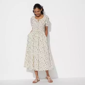 UNIQLO Платье с объемными рукавами и принтом с коротким рукавом