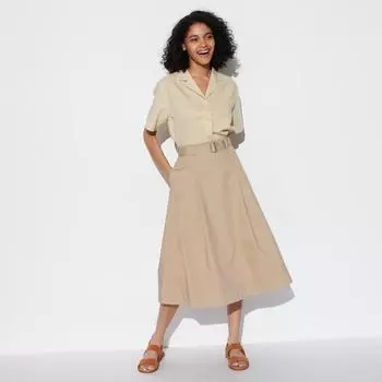 UNIQLO расклешенная юбка из хлопка с поясом