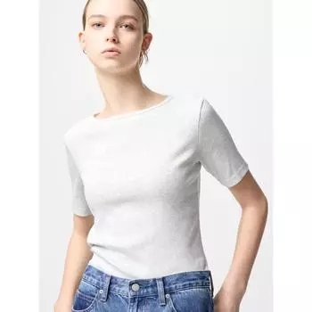 Футболка Uniqlo с ребристым вырезом, часть 5 01 OFF WHITE/WOMEN XS