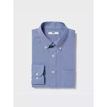 Uniqlo Рубашка EASY CARE с длинным рукавом и воротником на пуговицах в клетку A 68 BLUE/MEN S