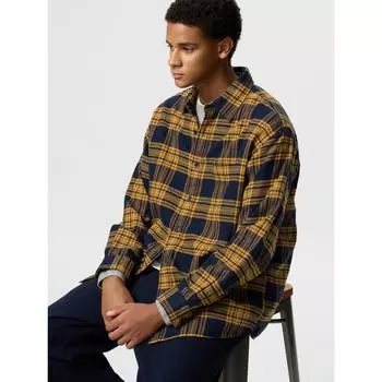 Uniqlo Рубашка фланелевая с длинным рукавом, обычная, цветная, в клетку, N 43 YELLOW/MEN S
