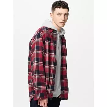Uniqlo Рубашка фланелевая с длинным рукавом, стандартный воротник, клетка, размер L 17 RED/MEN S