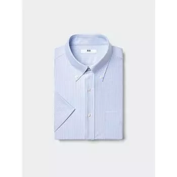 Uniqlo Рубашка из джерси Dry Non Iron с коротким рукавом в полоску C 61 BLUE/MEN S