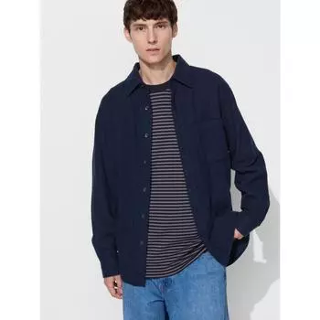 Uniqlo Рубашка из фланели с длинным рукавом и стандартным воротником 01 OFF WHITE/MEN S