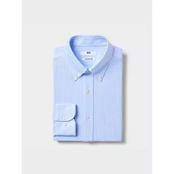 Uniqlo Рубашка из супер-нежелезного джерси с длинным рукавом и воротником на пуговицах в полоску B 63 BLUE/MEN S