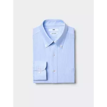 Рубашка Uniqlo Super Non Iron Jersey с длинным рукавом и воротником на пуговицах в полоску B 63 BLUE/MEN S