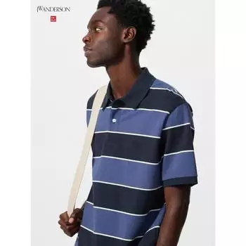 Uniqlo Рубашка поло Dry Pique Stripe Wide 54 GREEN/UNISEX M